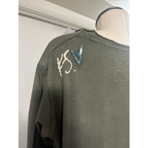 Women’s  Embroidered Blouse Green Distressed Kyla Seo comfort - Picture 8 of 12